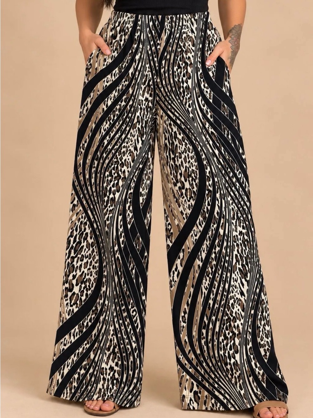 Travelers by Chico’s $78 Animal Print Flowy Wide Leg Pant 0, (28x29)